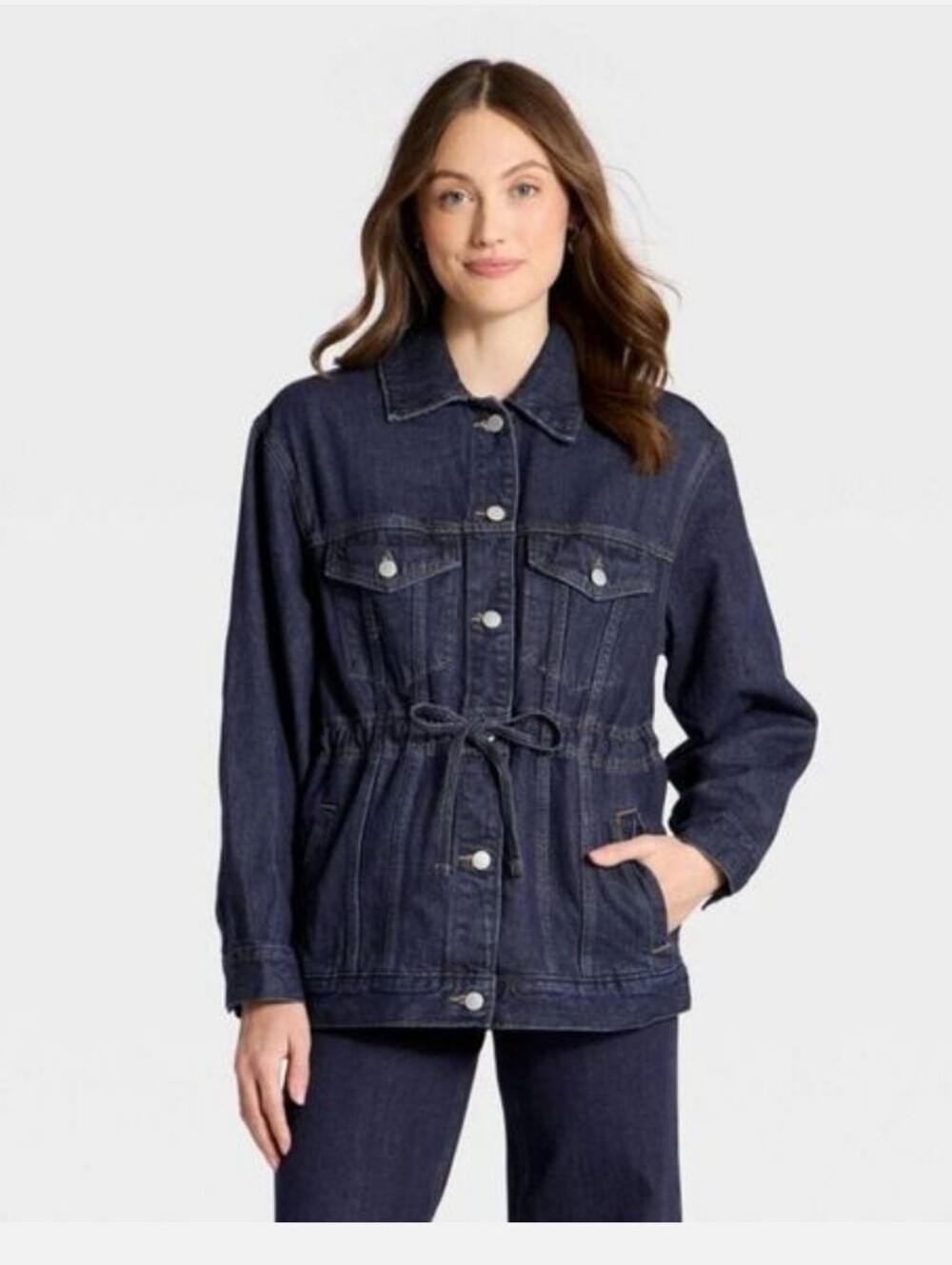 Universal Thread, Women's Cinched Waist Trucker Denim Jacket, Dark Wash, XS